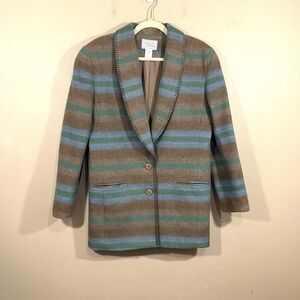 VTG Casual Corner Womens Wool Blend Striped Jacket 6 Brown 90s Western Preppy